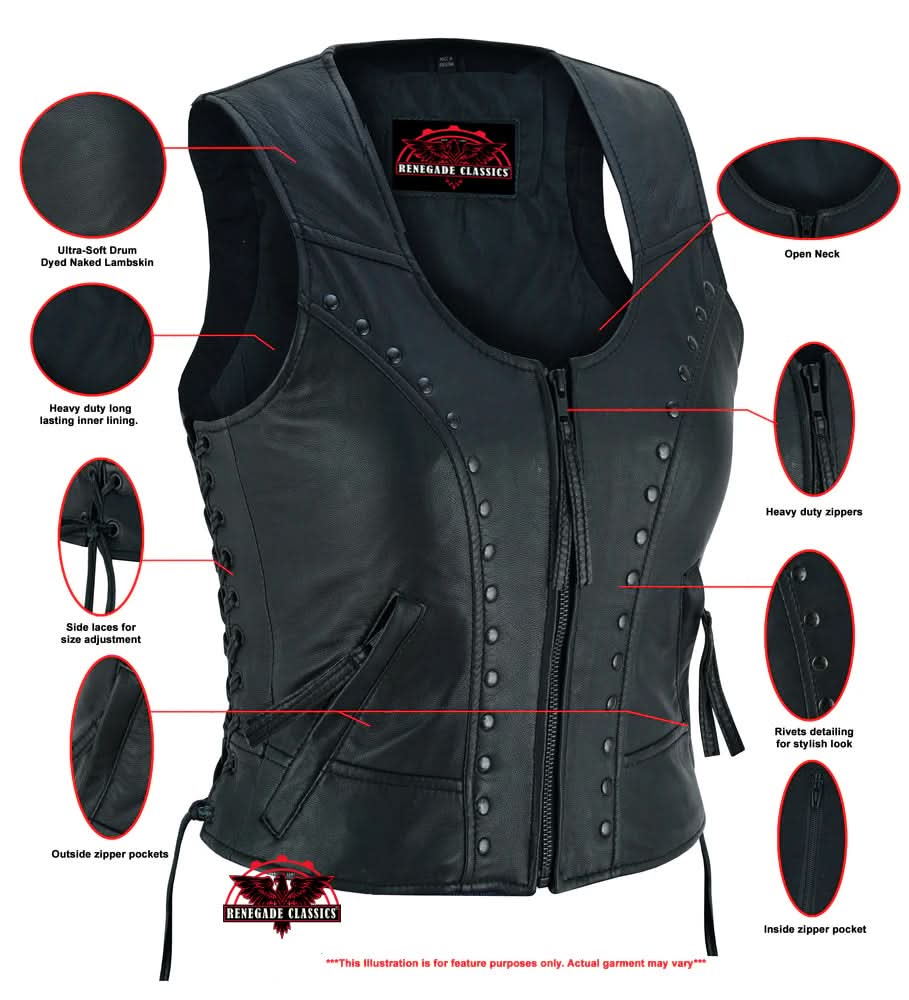 Biker Mommy Women's leather motorcycle vest - Black