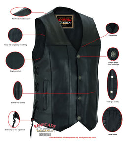 Black Hawk Men's Leather Motorcycle Vest Men's Leather Vests Renegade Classics