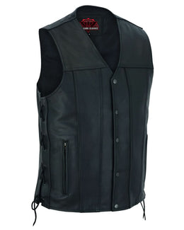 Curated Men's Tall  Biker Leather Vest- Black