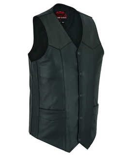 Black Hide Men's Tall  Motorcycle Leather Vest