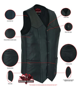 Black Hide Men's Tall  Motorcycle Leather Vest