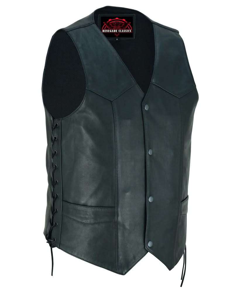 Guild Gold Men's Leather Motorcycle Vest - Black