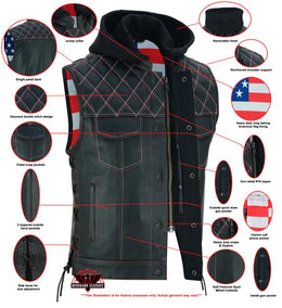 Highway Bound  Men's Leather Biker  Vest - Black