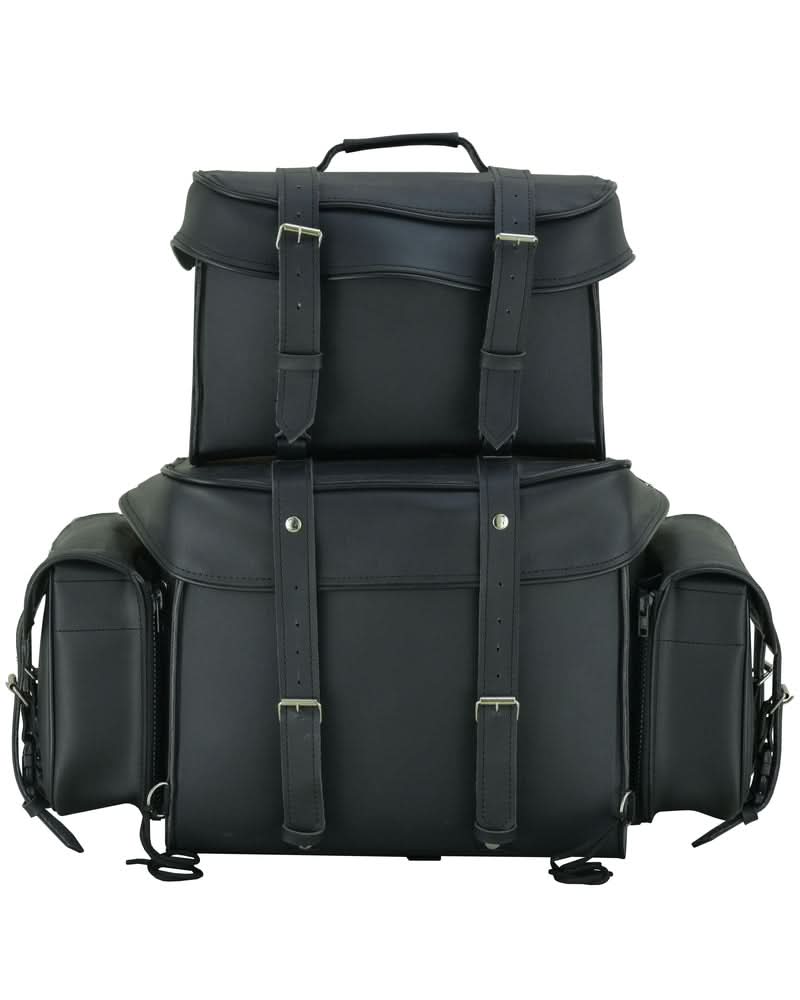 DS Leather Black PVC Large Four Piece Motorcycle Touring Tail Bag Sissy Bar Bags Renegade Classics