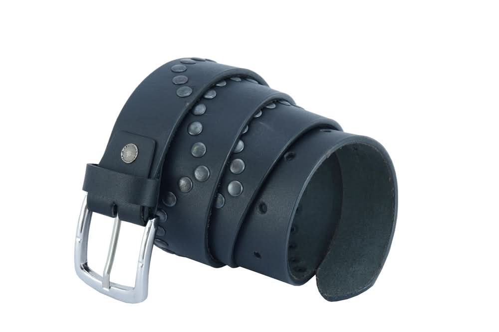 BLT Super Cool Curved Pattern Studded Leather Belt Biker Accessories Renegade Classics