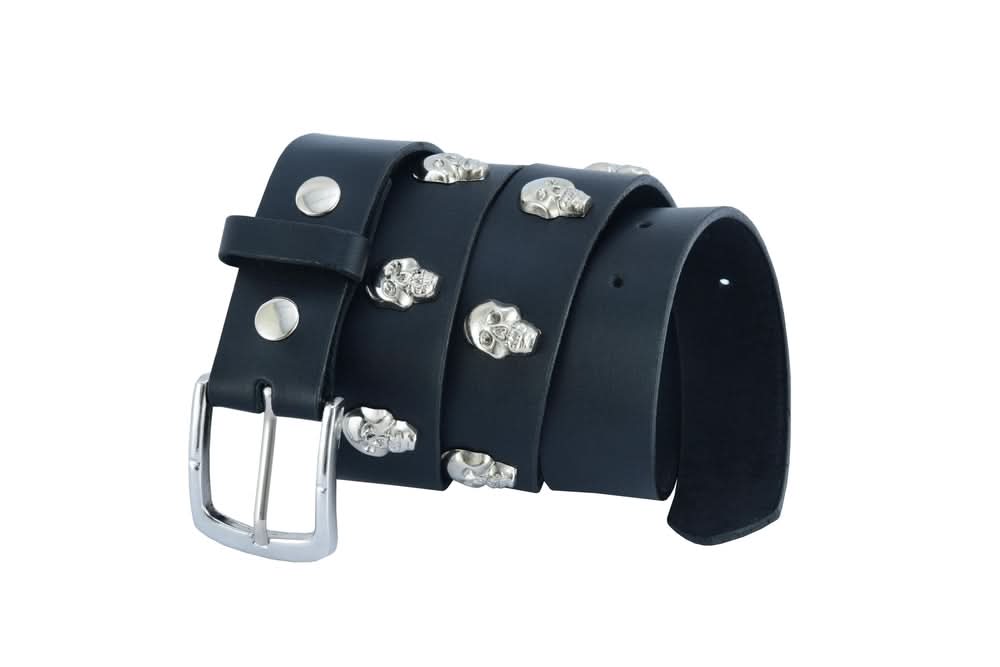 BLT Skull Heads Black Genuine Leather Belt Biker Accessories Renegade Classics