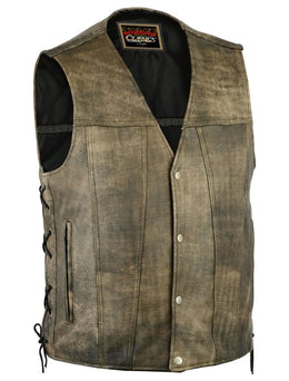 Antique Charm Men's Antique Brown Leather Motorcycle Vest Men's Leather Vests Renegade Classics