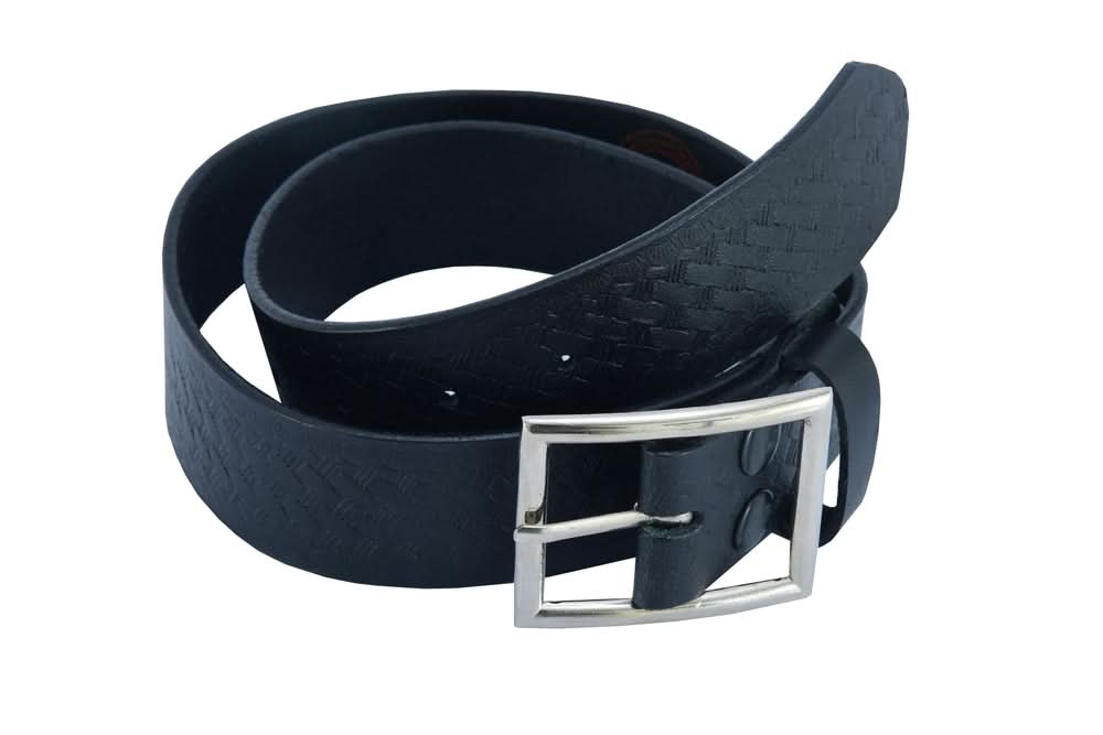 BLT Timeless Black Basket Weave Pattern Leather Belt Biker Accessories Renegade Classics