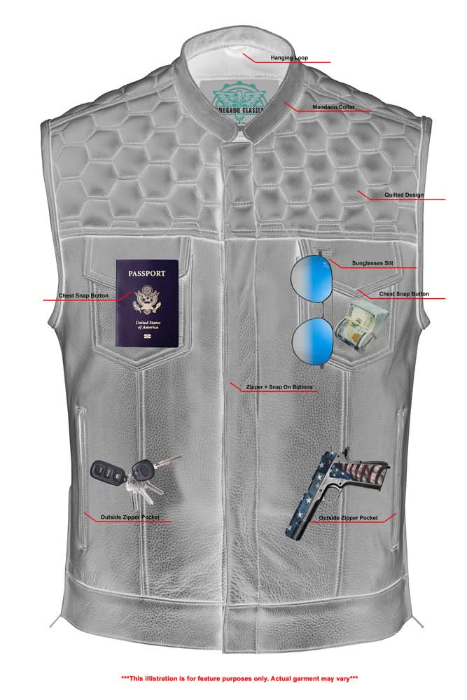 ShadowProof Whiskey Men's Motorcycle Leather Vest - Black