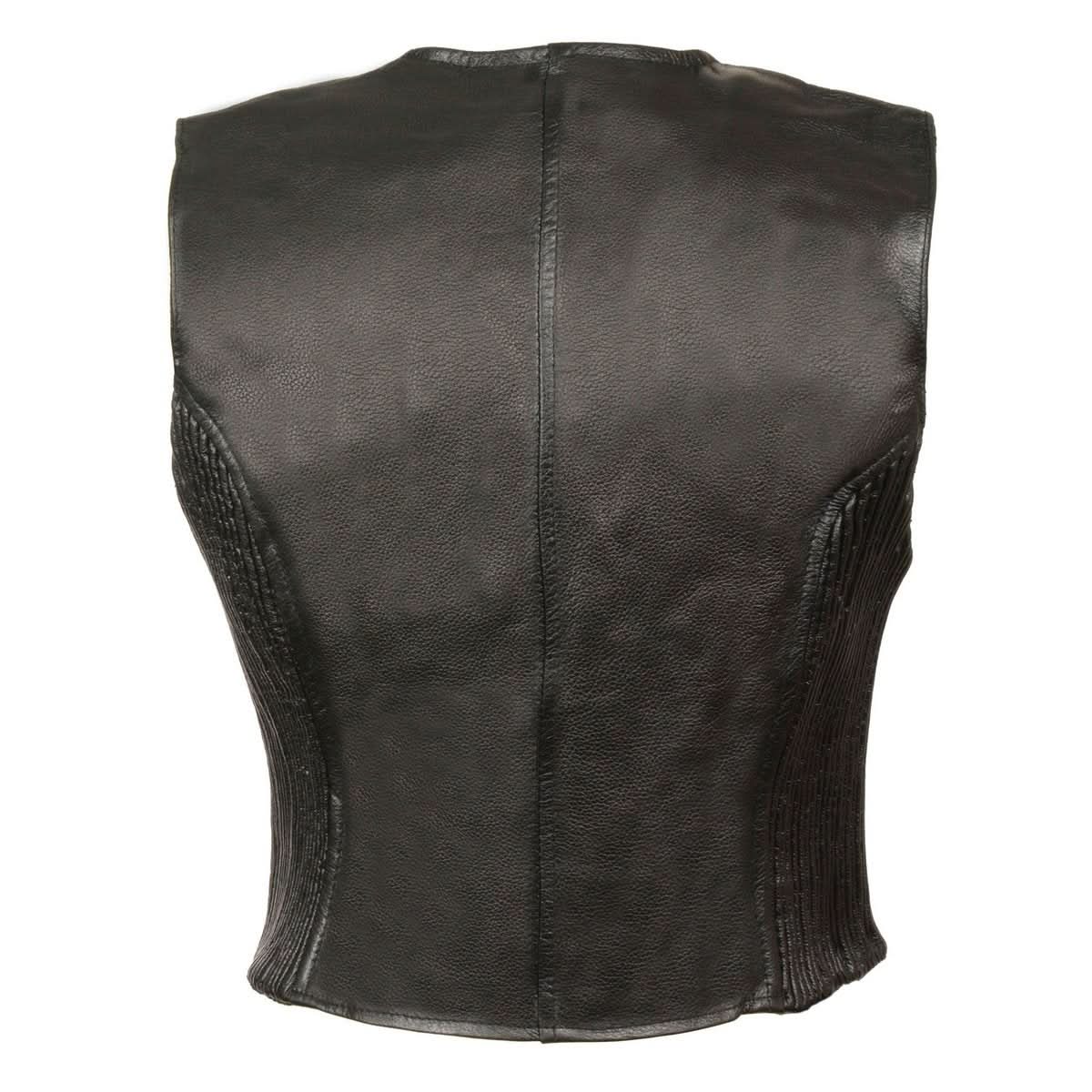 Milwaukee Leather SH1288 Women's Black Leather Deep V-Neck Motorcycle Rider Vest with Side Stretch Panels