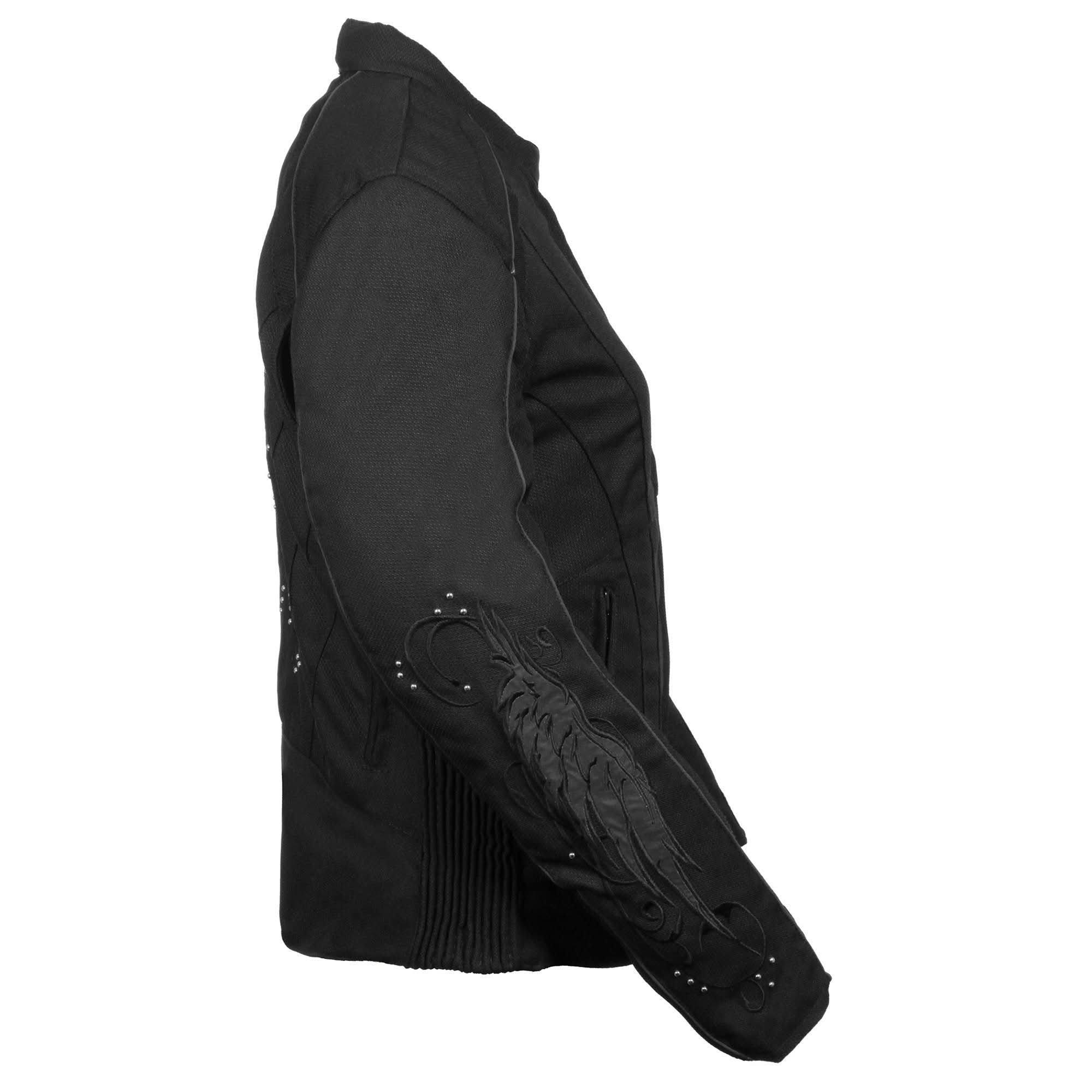 Milwaukee Leather MPL1954 Women's 'Studded Wings' Black Textile Moto Jacket