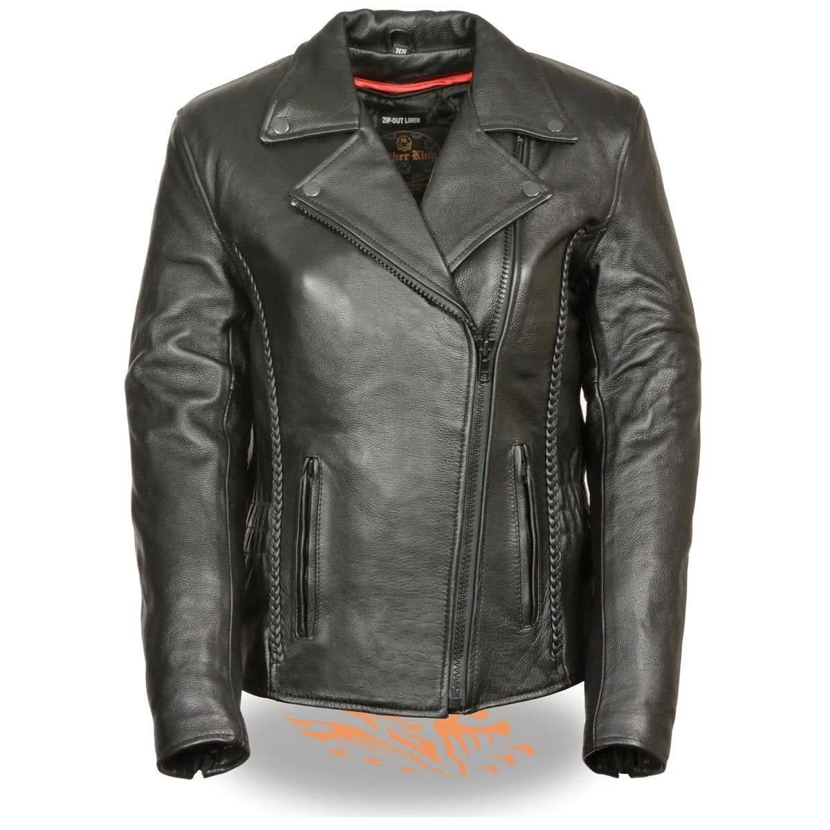 Milwaukee Leather LKL2711 Women's Braided Black Leather Motorcycle Rider Jacket w/ Studded Back