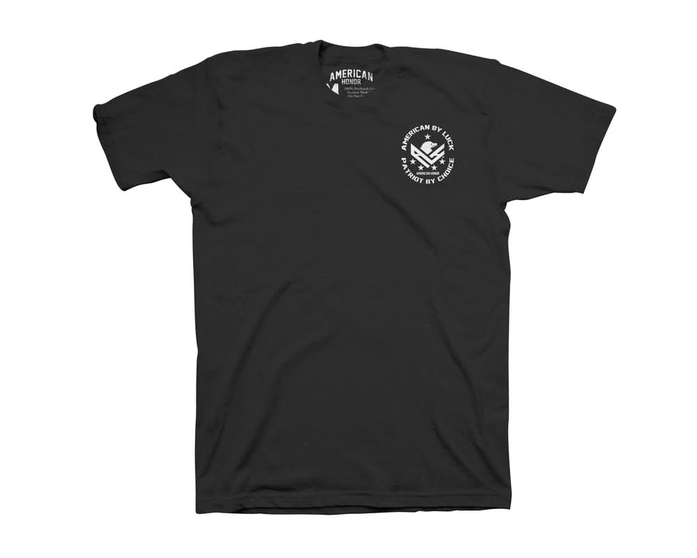 American by Luck Patriot by Choice Black Men's T-Shirt Men's Shirts Outlaw Threadz