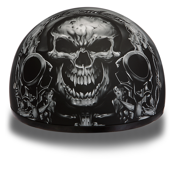 Daytona Helmets D6-G ‘Skull Cap' with Skull and Guns Half Face Helmet Black Helmets Daytona Helmets