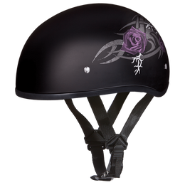 DOT Approved Daytona Skull Cap Motorcycle Half Face Helmet – Purple Rose Helmets Daytona Helmets