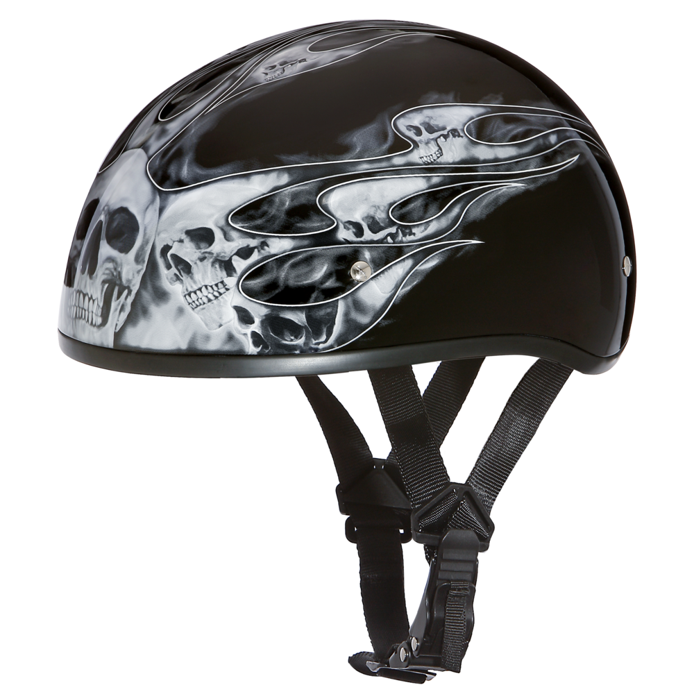 D6-SFS D.O.T. DAYTONA SKULL CAP - W/ SKULL FLAMES SILVER Helmets Daytona Helmets