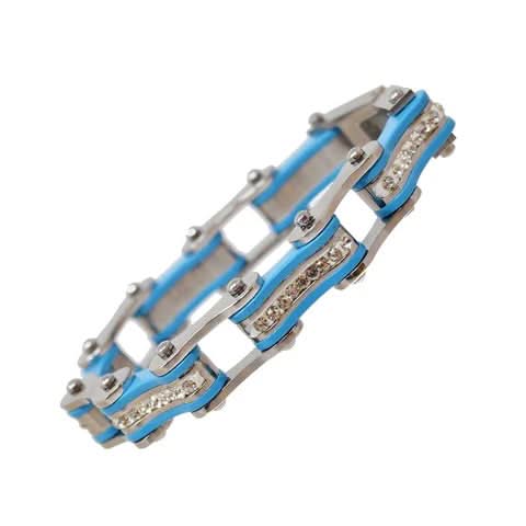 VJ1104 Two Tone Silver/Turquoise W/White Crystal Centers Bracelets Renegade Classics