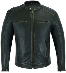 Terrain Men's Leather Motorcycle Jacket - Olive Men's Leather Jackets Renegade Classics