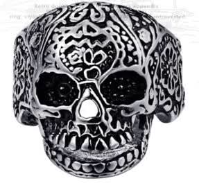 R187 Stainless Steel Medium Sugar Cane Skull Face Biker Ring Rings Renegade Classics