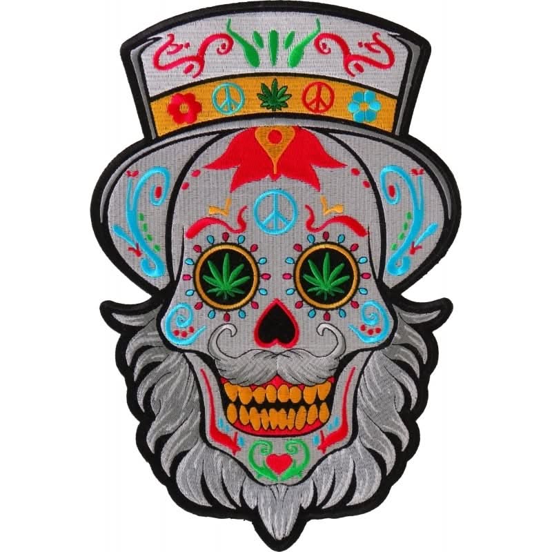 PL6704 Sugar Skull with Beard Large Back Patch Patches The Cheap Place