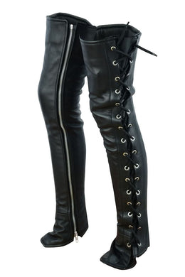 DS Women's Black Thigh High Leather Side Lace Leggings Chaps & Pants Renegade Classics