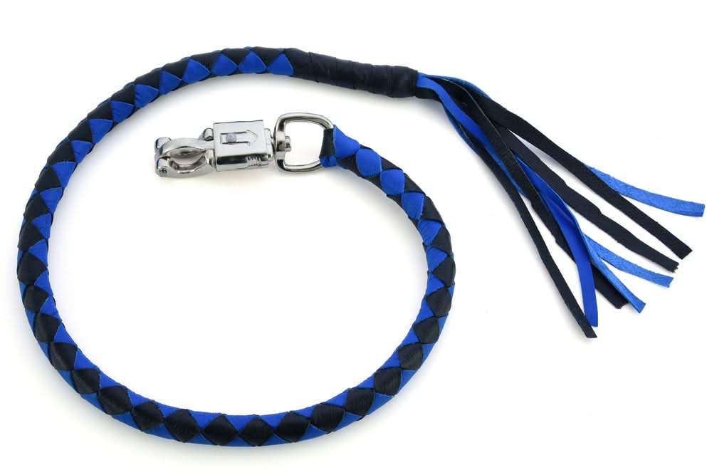GBW205 Leather Handlebar Fringe - Blue/Black Whips Renegade Classics