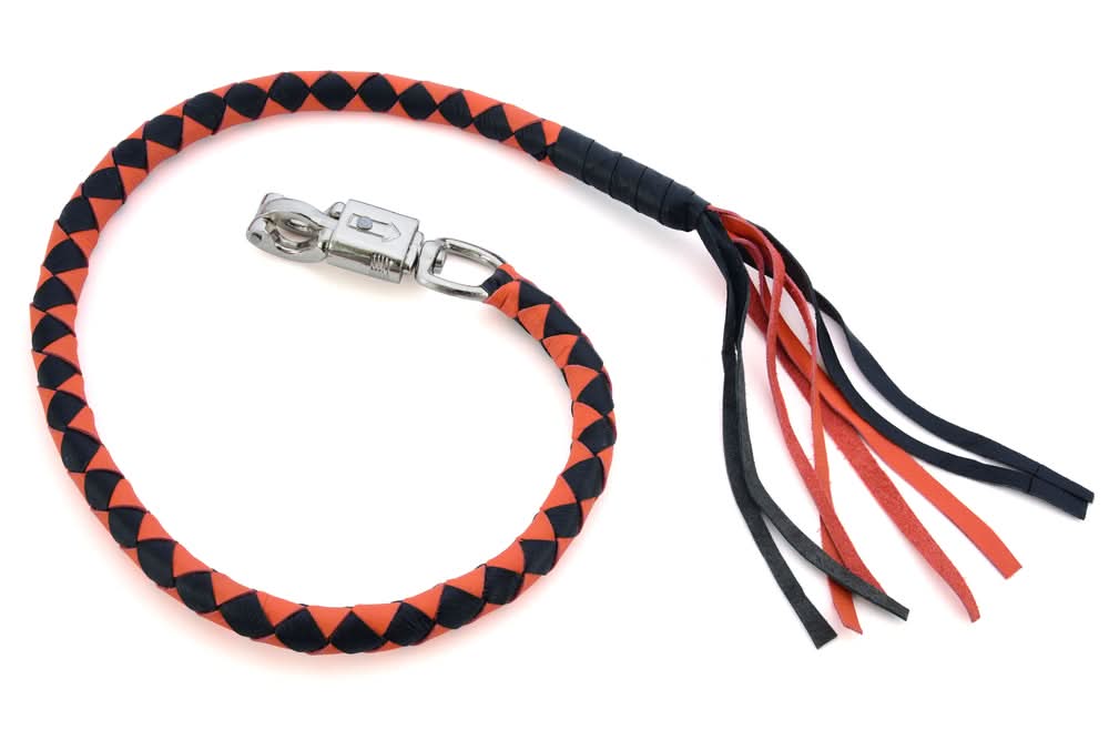 GBW202 Leather Handlebar Fringe - Orange/Black Whips Renegade Classics