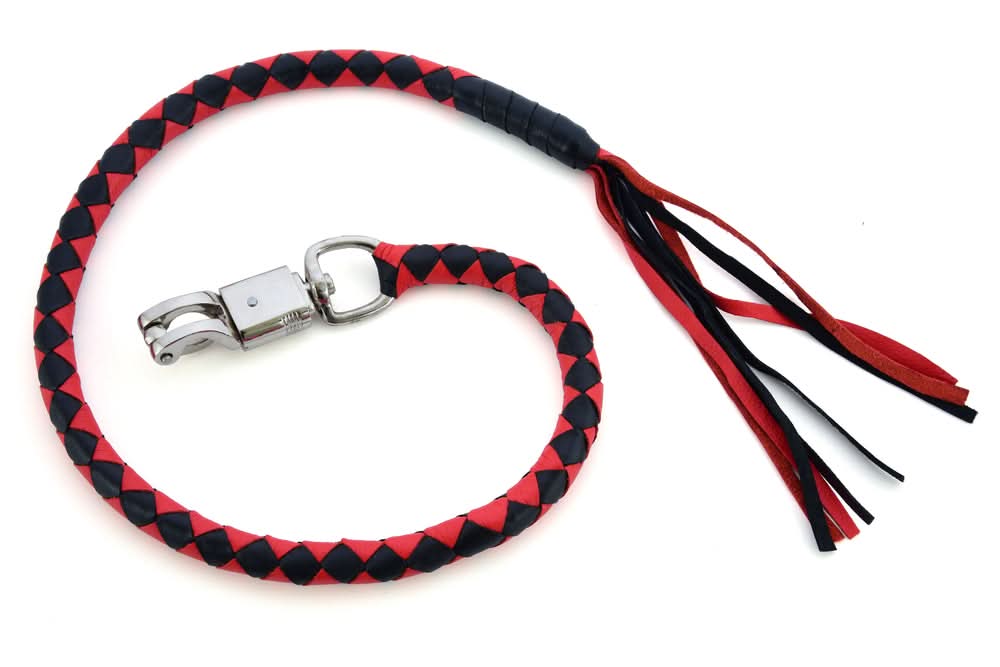 GBW203 Leather Handlebar Fringe - Red/Black Whips Renegade Classics