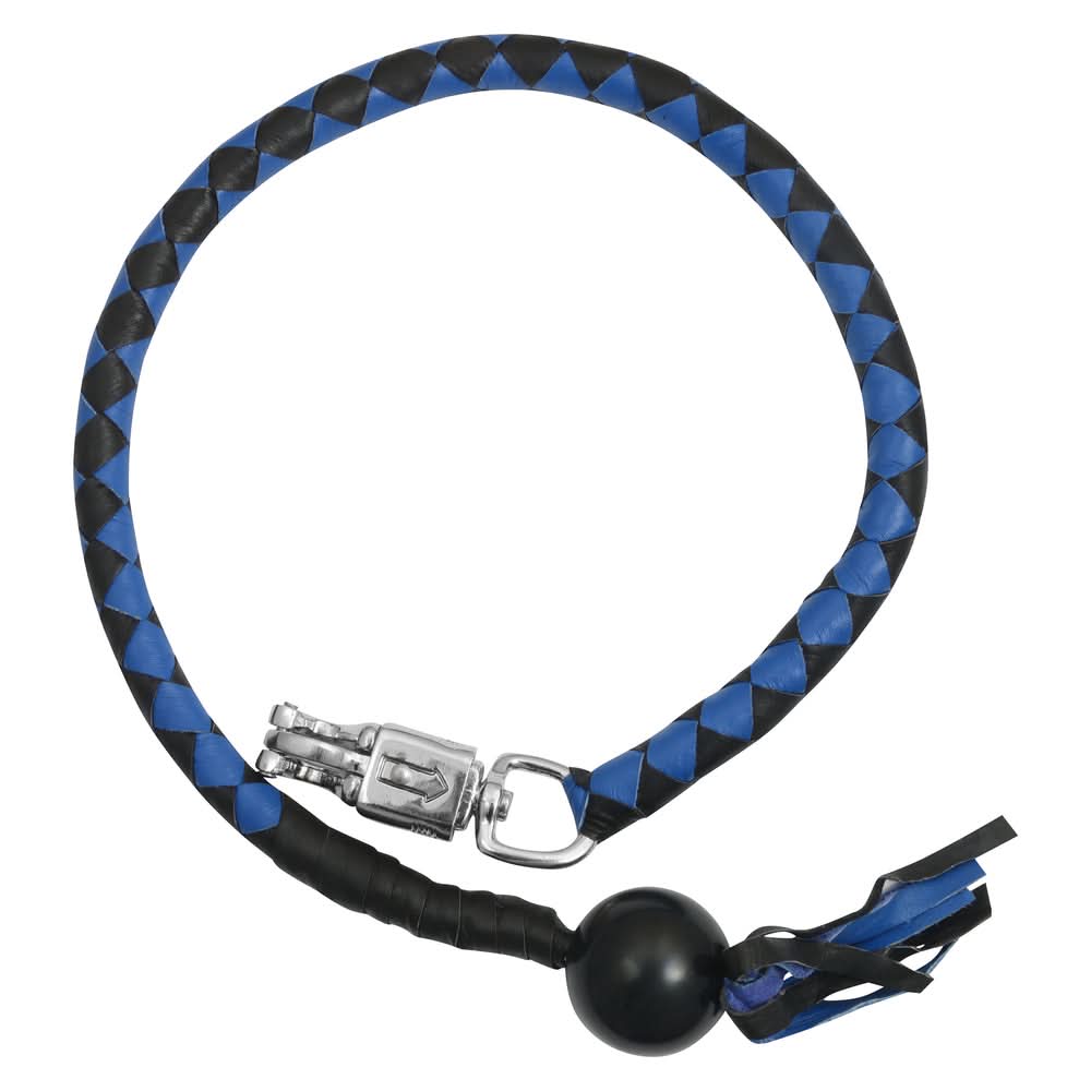 GBW210B Leather Handlebar Fringe - Blue/Black w/ Black Pool Ball Whips Renegade Classics