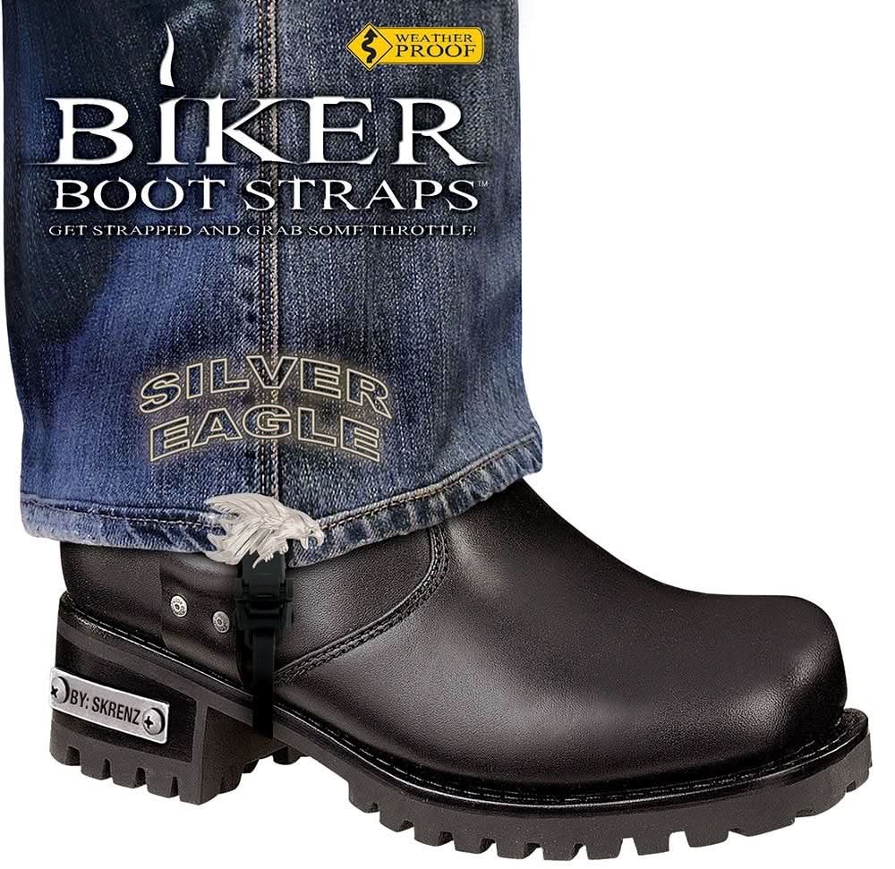 BBS/SE6 Weather Proof- Boot Straps- Silver Eagle- 6 Inch Biker Boot Straps Biker Boot Straps