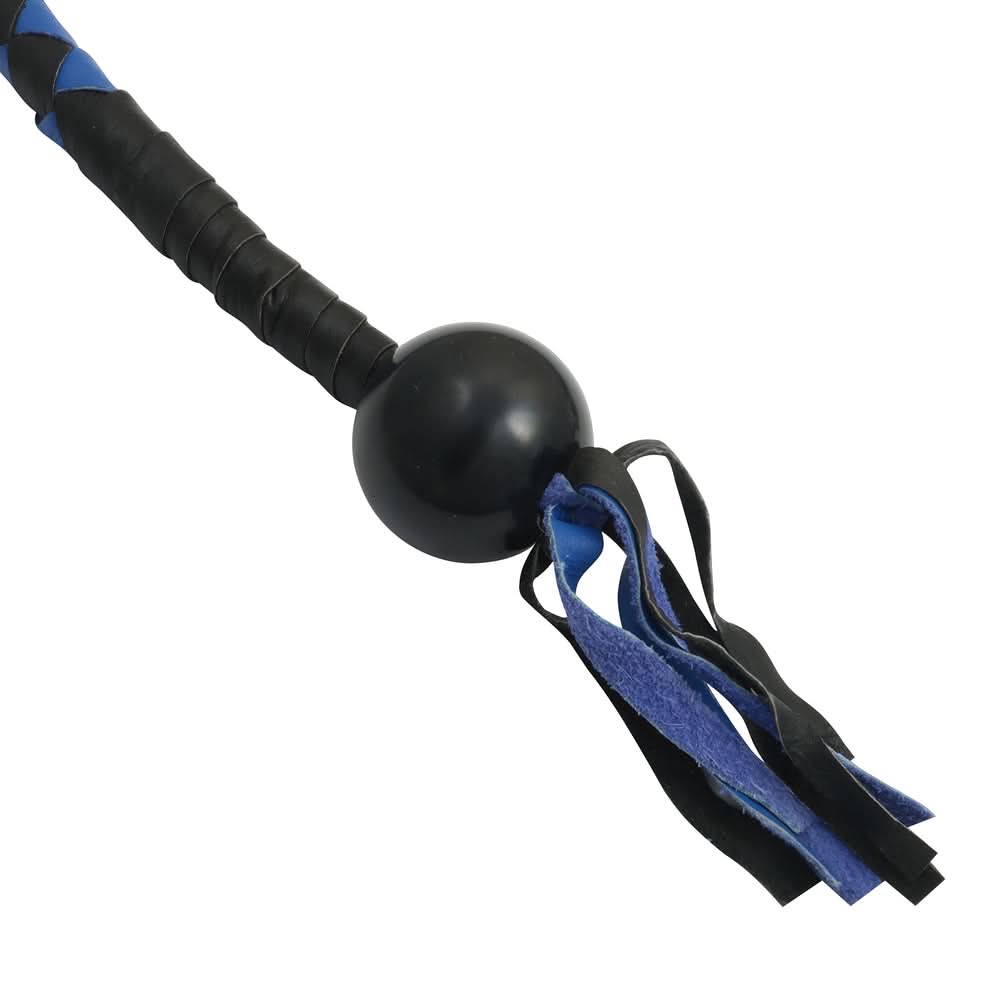 GBW210B Leather Handlebar Fringe - Blue/Black w/ Black Pool Ball Whips Renegade Classics