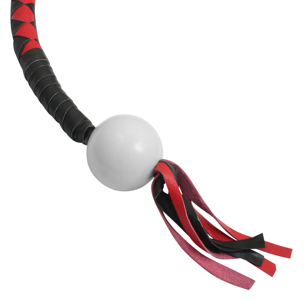 GBW211B Leather Handlebar Fringe - Red/Black w/ White Pool Ball Whips Renegade Classics