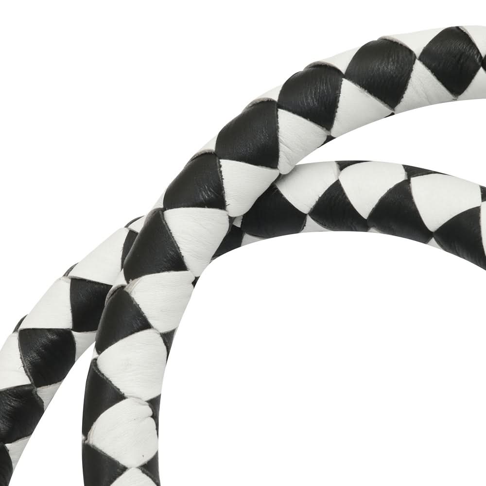 GBW212B Leather Handlebar Fringe - White/Black w/ White Pool Ball Whips Renegade Classics