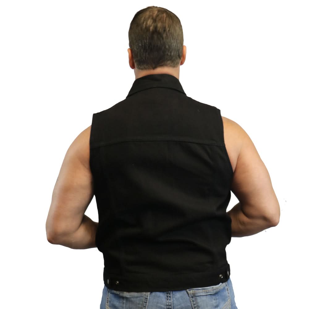 Darklock Men's Black Denim Motorcycle Vest Men's Denim Vests Renegade Classics
