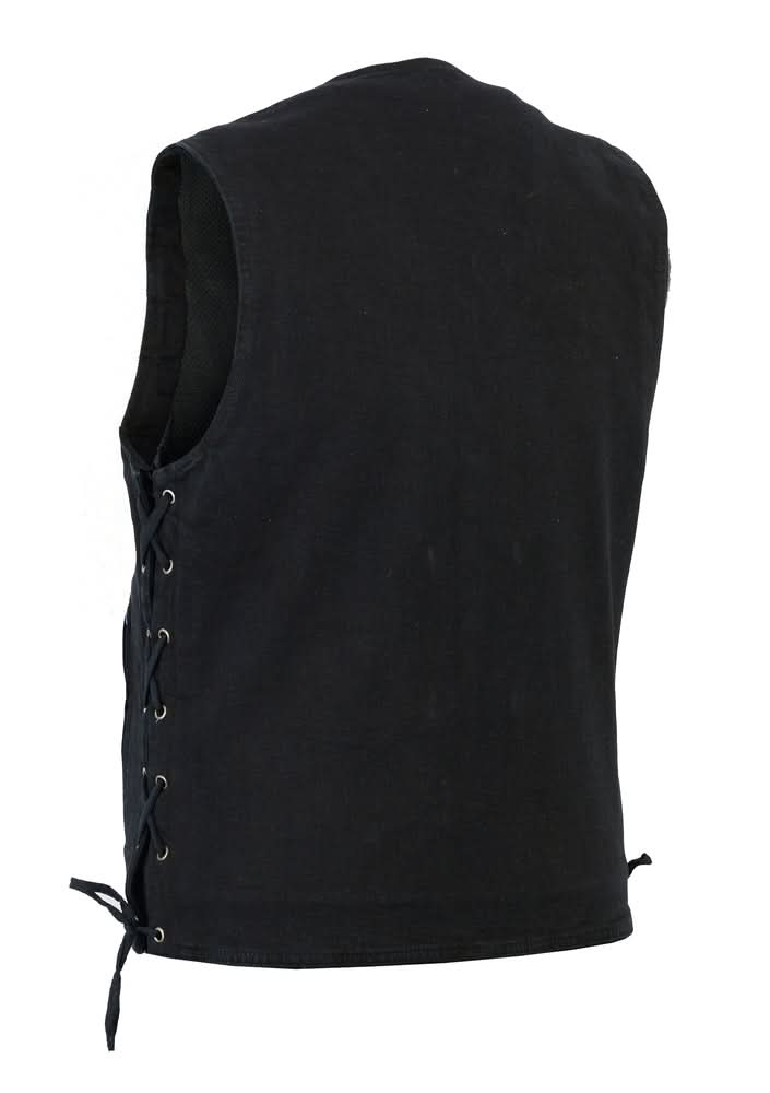 Outrider Men's Classic Black Denim Motorcycle Vest Men's Denim Vests Renegade Classics