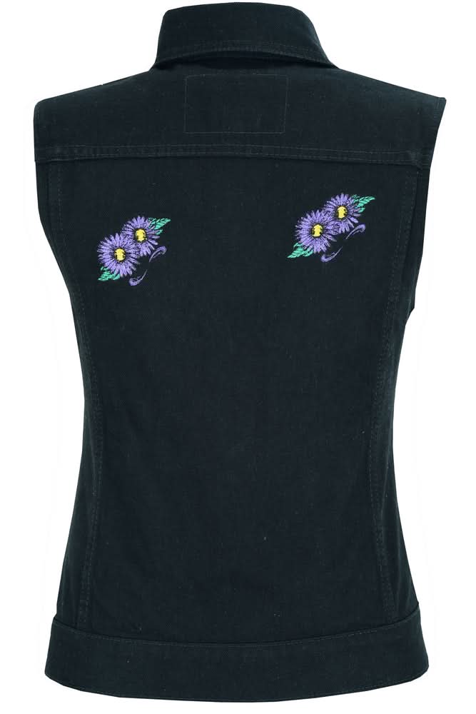 Purple Daisy womens denim vest Women's Denim Vests Renegade Classics