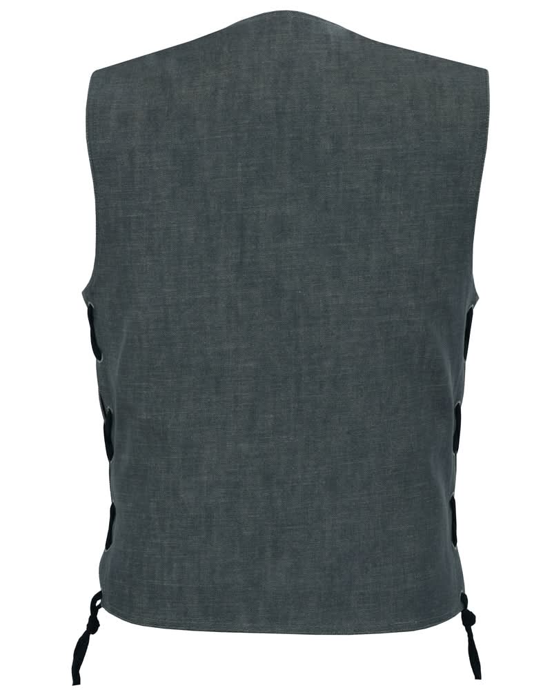 Stormcraft Men's Gray Denim Motorcycle Vest Men's Denim Vests Renegade Classics
