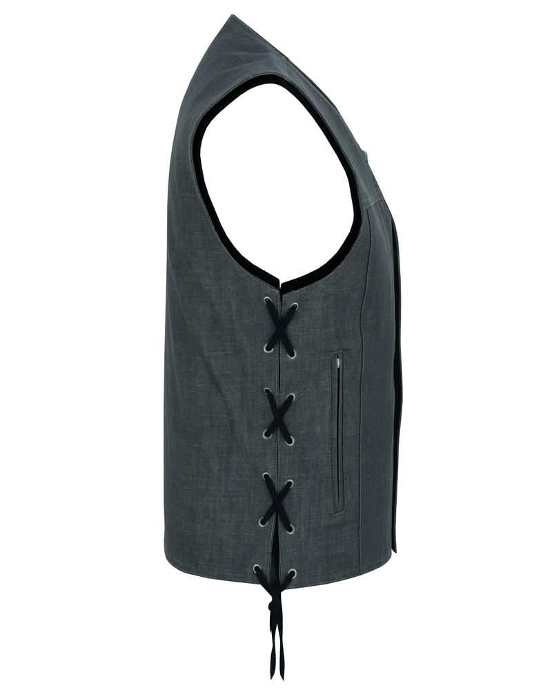 Stormcraft Men's Gray Denim Motorcycle Vest Men's Denim Vests Renegade Classics