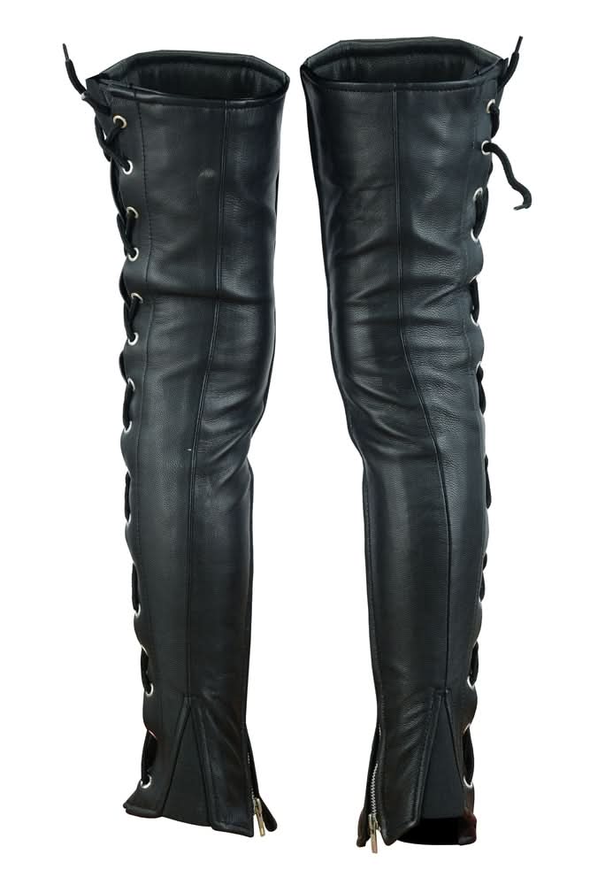 DS Women's Black Thigh High Leather Side Lace Leggings Chaps & Pants Renegade Classics