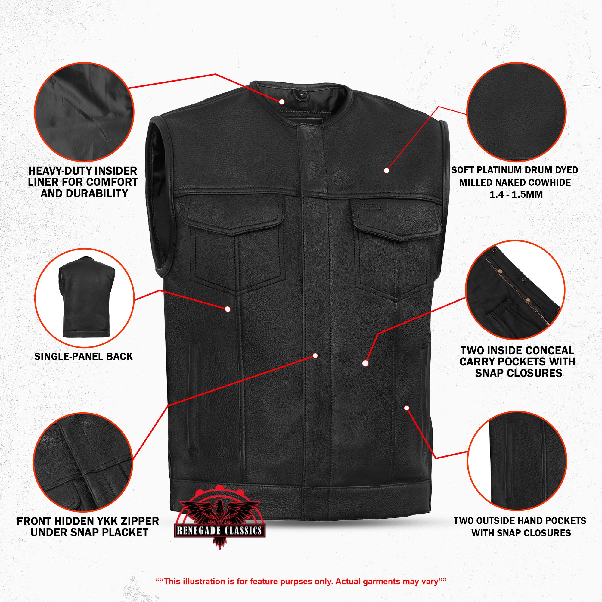 UpStyle Men's Black Leather Motorcycle Vest