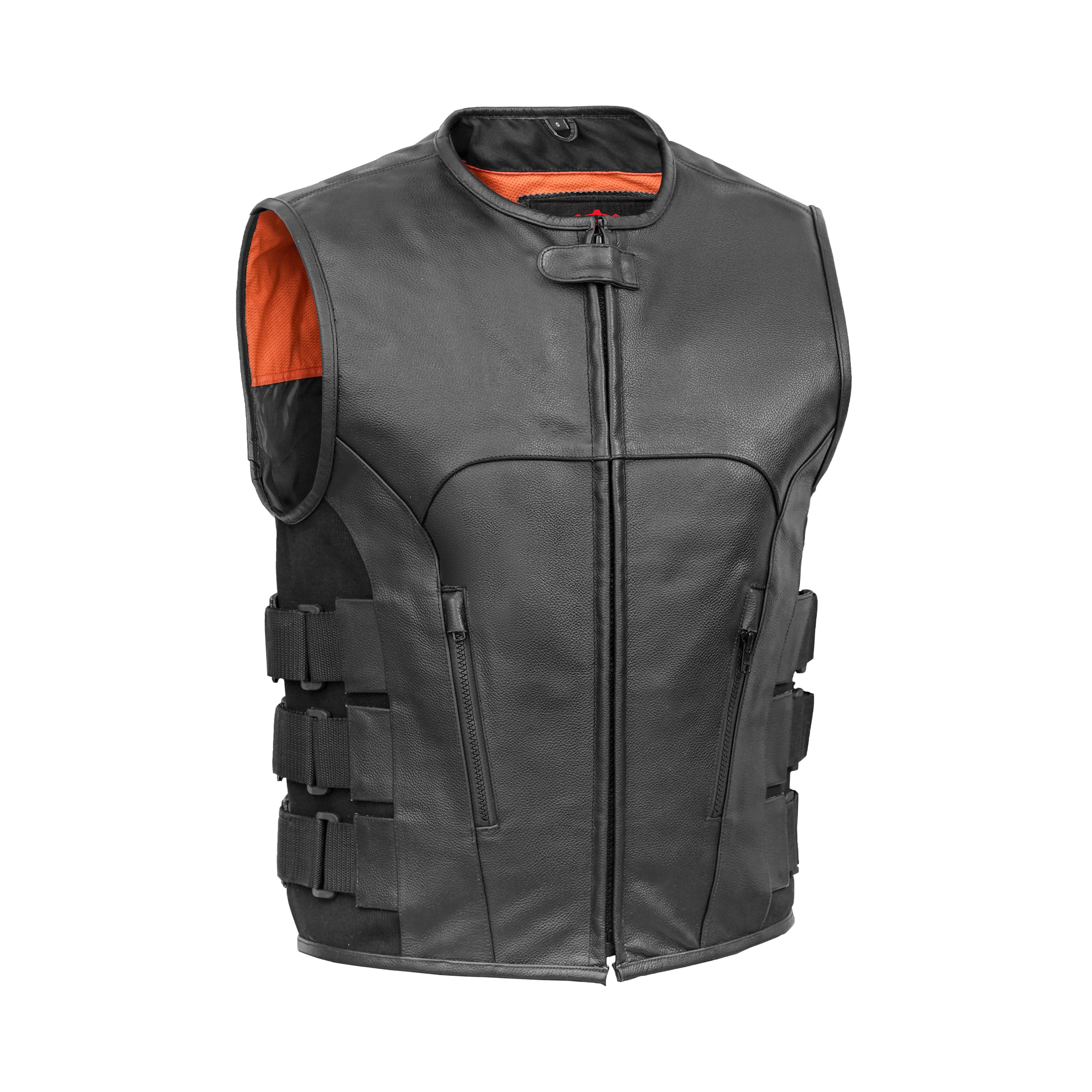 Silent Strike Black Leather SWAT Style Motorcycle Vest