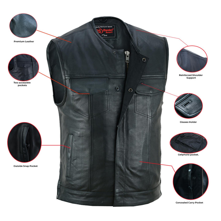 UpStyle Men's Black Leather Motorcycle Vest