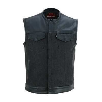 Blackfusion Men's Leather-Denim Combo Motorcycle  Vest