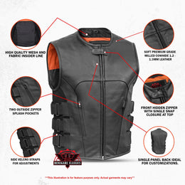 Silent Strike Black Leather SWAT Style Motorcycle Vest