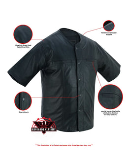 Jeter Men's  Leather  Motorcycle Shirt - Black