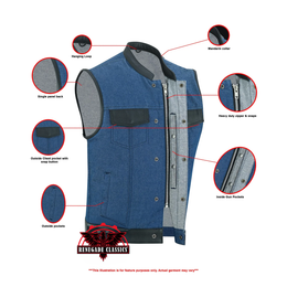 GrindStone Men's  Broken Blue Denim Motorcycle Vest