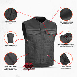 Blackfusion Men's Leather-Denim Combo Motorcycle  Vest