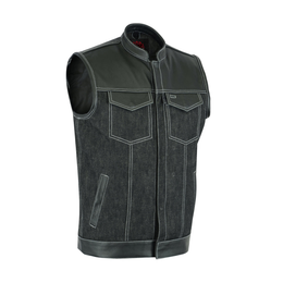 Stormskin Men's Leather-Denim Combo Motorcycle Vest