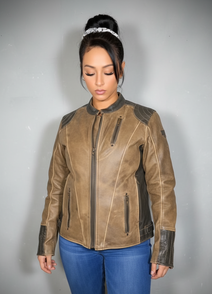 Spirit Rider Women's Vintage Brown Leather Motorcycle Jacket