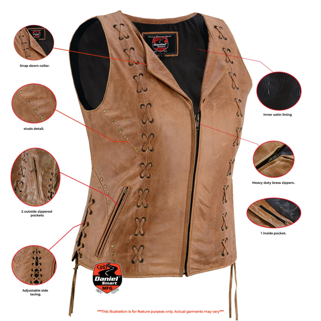 Delice Women's leather motorcycle vest Women's Leather Vests Renegade Classics